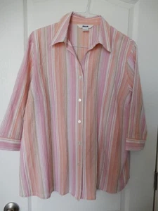 Alia Damengröße 18 rosa weiß hellbraun gestreift 3/4-Ärmel Button-Down-Shirt - Bild 1 von 3