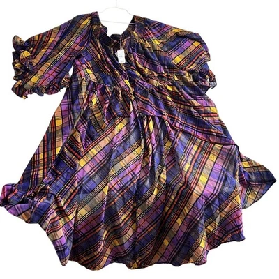 Maxi Vestido Ashley Stewart Cuadros Hombro Descubierto Calado Volantes Alto Bajo Transparente 34/36 Foto 1 de 4