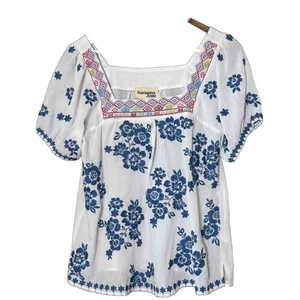 Savanna Jane Boho Top Blumen bestickt S Crinkle Puffärmel bunt - Bild 1 von 12