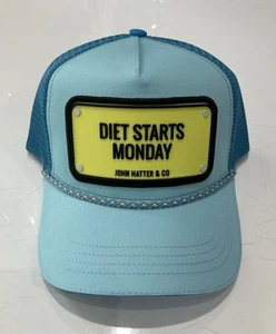 John Hatter &Co Light Blue Rope Trucker Hat-DIET STARTS MONDAY-RUBBER PLAQUE-NWT - Picture 1 of 8