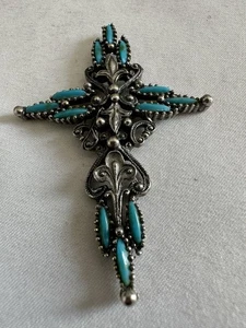 Ciondolo vintage firmato croce Roma finto turchese tono argento - Foto 1 di 5