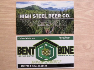 2 Brauerei Visitenkarten ~ HIGH STEEL + BENT BINE Breweries - WASHINGTON State - Bild 1 von 2