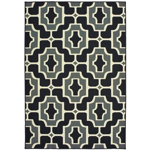 5x7 Sphinx Black Floral Curves Angled Repeat Area Rug 1491Z - Aprx 5' 3" x 7' 6" - Picture 1 of 1