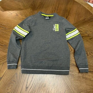Physcho Bunny Sweater Crew Neck Grey Mens XXS Neon Green Heavy EUC - Picture 1 of 7