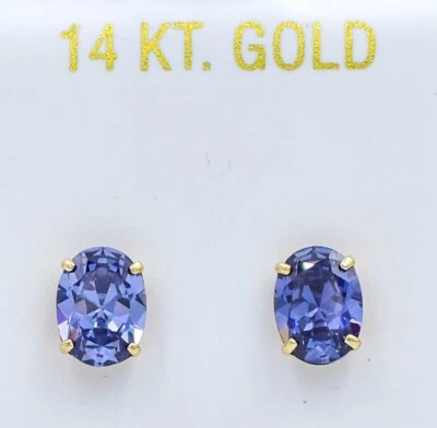 TANZANITE 2.36 Cts STUD EARRINGS 14K YELLOW GOLD -  Made in USA - NWT - Image 1 of 4