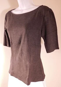 ANN TAYLOR Women's Charcoal Gray Back Zip Short Sleeve Knit Top Blouse Sz M - Picture 1 of 5