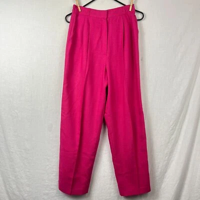 Calças femininas vintage Leslie Fay mistura de linho cintura alta 10 plissadas rosa anos 90 - Imagem 1 de 4