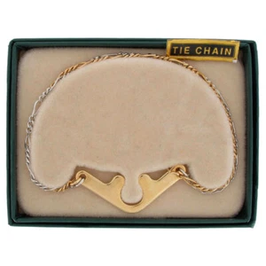 Tie Chain Two Tone Double Figaro Button Hole Attachment Foster USA 7.5" - Picture 1 of 5