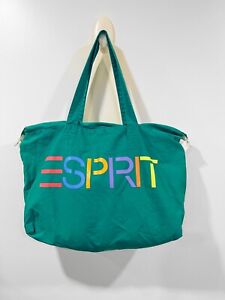 Vintage ESPRIT Zipper Tote Duffel Bag 80s Green Canvas Bright Colored Letters