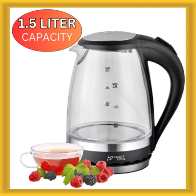 Brilliant Cook 01336 Electric Kettle with LED Light 1.5L Huge Capacity Black - Image 1 of 4