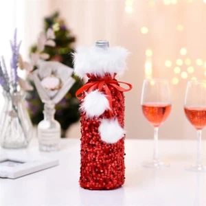 5 PCS Christmas Champagne Wine Bottle Cover with Sequin Fabric Drawstring Bag - Picture 1 of 15
