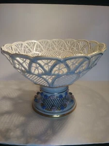 White Ceramic Lattic Porcelian Pedistal Fruit Bowl Romania 6" By 8.5" - Picture 1 of 11