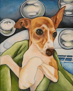 8x10 ITALIAN GREYHOUND Puppy Bath Dog Art PRINT of Painting Artwork by VERN - Picture 1 of 1
