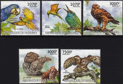BIRDS & OWLS (Red List Threatened Species) 5v MNH Stamp Set (2012 Burundi) Cover