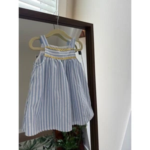 Marmellata Blue Striped Seersucker Dress Yellow Rick Rack Trim Sleeveless 24M - Picture 1 of 8