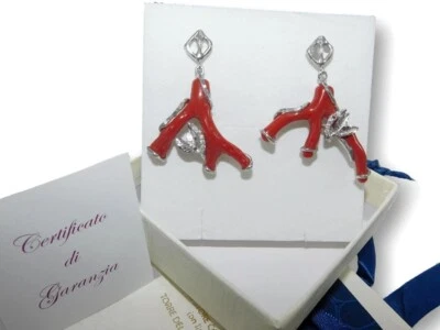 Orecchini in Corallo rosso per donna con pendenti di Argento da 925 rami PL Oro - Immagine 1 di 4