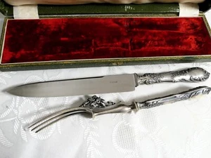 Jugendstil Tranchierbesteck mit Drache, 950 Silbergriffe Paris - Bild 1 von 12
