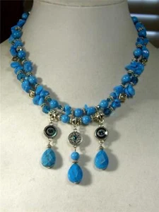 CYNTHIA LYNN "TURQUOISE DREAM" SILVER TEARDROP TURQUOISE CRYSTAL NECKLACE - Picture 1 of 1