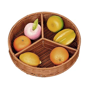12in Hand Woven Bread Basket Kitchen Fruit Tray 3 Grids Round Storage Bowl - Picture 1 of 9