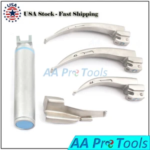 GERMAN STEEL PREMIUM LARYNGOSCOPE SET OF 4 INTUBATION BLADES + MEDIUM HANDLE - Picture 1 of 1