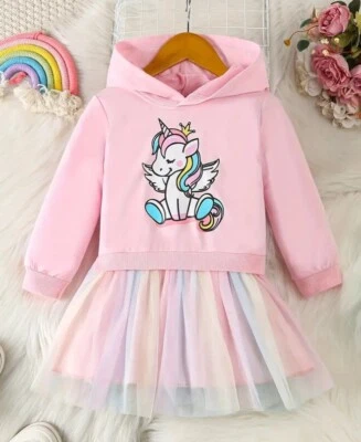 Einhorn Mädchen Sweatshirt Kleid Tüllrock, Gr.122/128, Neu - Bild 1 von 4