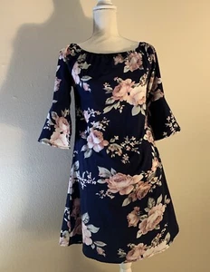 Dress For Women Size Medium Party Navy Floral Print Shift Western Casual - Picture 1 of 7