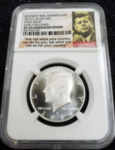 2014 S 50c Silver Kennedy Half Dollar-NGC SP 69 Enhanced Finish High Relief Coin - Picture 1 of 4