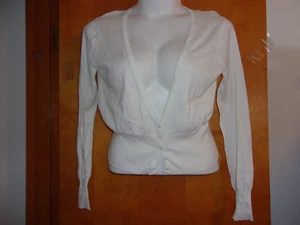NEW LADY'S TANGENTS WHITE 5 BUTTON LIGHTWEIGHT SWEATER CARDIGAN - Picture 1 of 3
