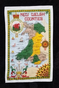 Walisische Grafschaften Karte Baumwolle Wales Vintage Geschirrtuch Küche Retro 19 Zoll x 29 1/2 - Bild 1 von 8