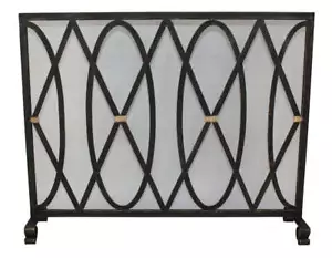 Single Panel Fireplace Screen in Burnished Gold Oval and Diamond Design - Picture 1 of 1