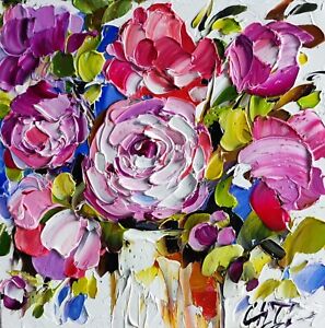 original oil painting Peony colorful flowers artwork Floral still life wall art