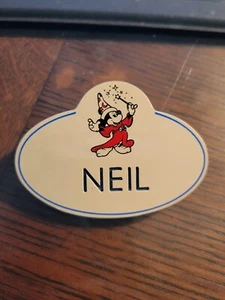 Vintage Cast Member Name Tag Badge Disney Mickey Sorcerer NEIL - Picture 1 of 3
