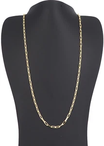 Collana fermacarte in argento sterling 925 massiccio placcato oro 14 carati, catena 22" 3 mm ital - Foto 1 di 8