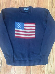 Vintage Polo Ralph Lauren Sweater Mens Large Navy American Flag - Picture 1 of 4