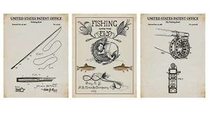 Juego de 3 pósters de arte de pared con estampado de patentes de pesca con mosca - pesca de truchas #1 invenciones - Imagen 1 de 2