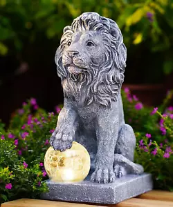Solar Guardian Lion Garden Statue: Outdoor Decor Sculpture with Ball Lights for - Picture 1 of 12