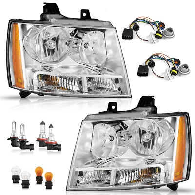 Pair Headlights Assembly For 2007-2014 Chevy Suburban Tahoe Avalanche w/ Bulbs - Imagem 1 de 4