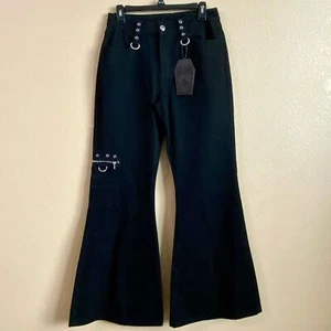 Killstar New Womens Size S 28W Black Time Bomb Flare Leg Denim Trouser Jeans - Picture 1 of 12