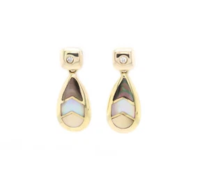 Asch Grossbart Diamond and Inlay Drop Earrings in 14K - Picture 1 of 4