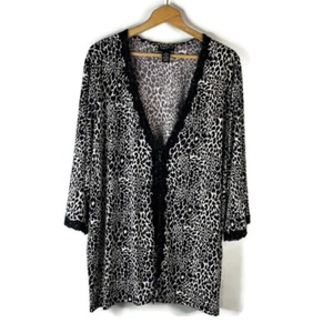 Maggie Barnes Womens Cover Top Topper Size 3X Black Purple Leopard 3/4 Sleeve - Picture 1 of 10