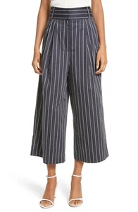 Tibi Womens Bianca Sateen Stripe Wide-Leg Crop Pants in Navy Size 10 $395 - Picture 1 of 11