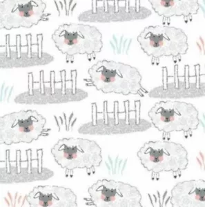 BOLT END 34 INCHES White Sheep with Fences Comfy Cotton Flannel Fabric - Picture 1 of 1
