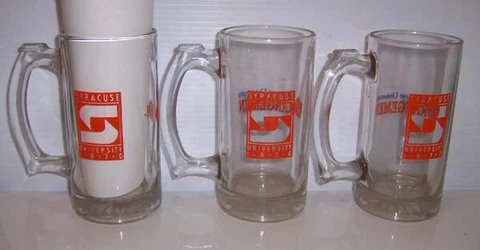 1870 SYRACUSE UNIVERSITY ORANGEMEN 6" Glass Mug 10oz *LOT/3* Heavy Glass Cover