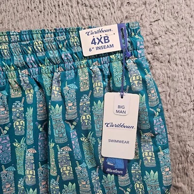 NWT Caribbean Roundtree & Yorke Swim Shorts Trunks Men's 4XB Lined Zip Pocket - Image 1 of 4