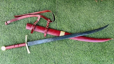 35″ Blade Custom Long Messer Sword - Hand-Forged High Carbon Steel-Beautiful Red - Image 1 of 4