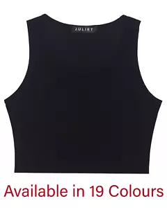 Women's Sleeveless Crop Top Plain Round Neck Stretchy Summer T-Shirt Vest Top - Picture 1 of 38