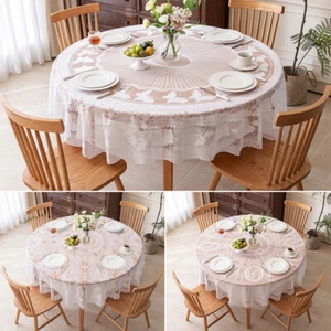 1.8m White Lace Round Tablecloth for Wedding Decor Flower Butterfly Table Cover - Picture 1 of 15