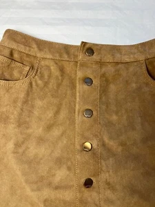 Express Mini Skirt Suede Button Front High Waisted Beige Tan Camel Size 2 - Picture 1 of 9