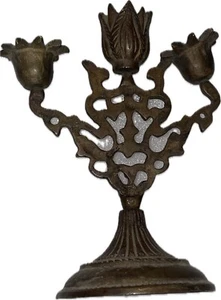 Brass Gold Candlestick Holder 3 Candle Stand Candle Holder Vintage Antique - Picture 1 of 7