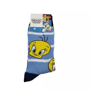 Looney Tunes Tweety Bird Unisex Size 9-13 Blue Graphic Novelty Crew Socks 1 Pair - Picture 1 of 3